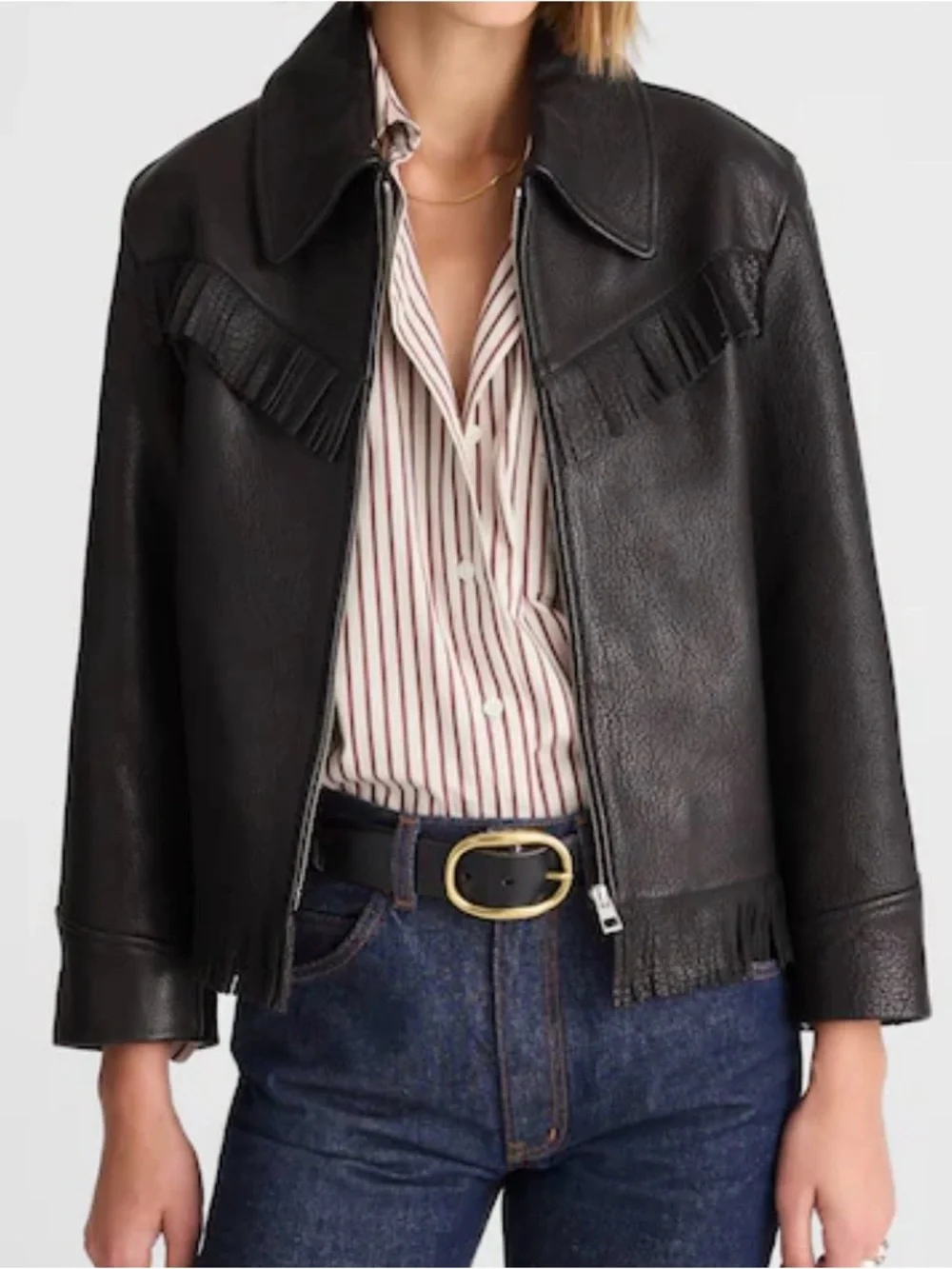 Alexa Chung for Madewell black leather fringe jacket size M - Picture 4 of 6